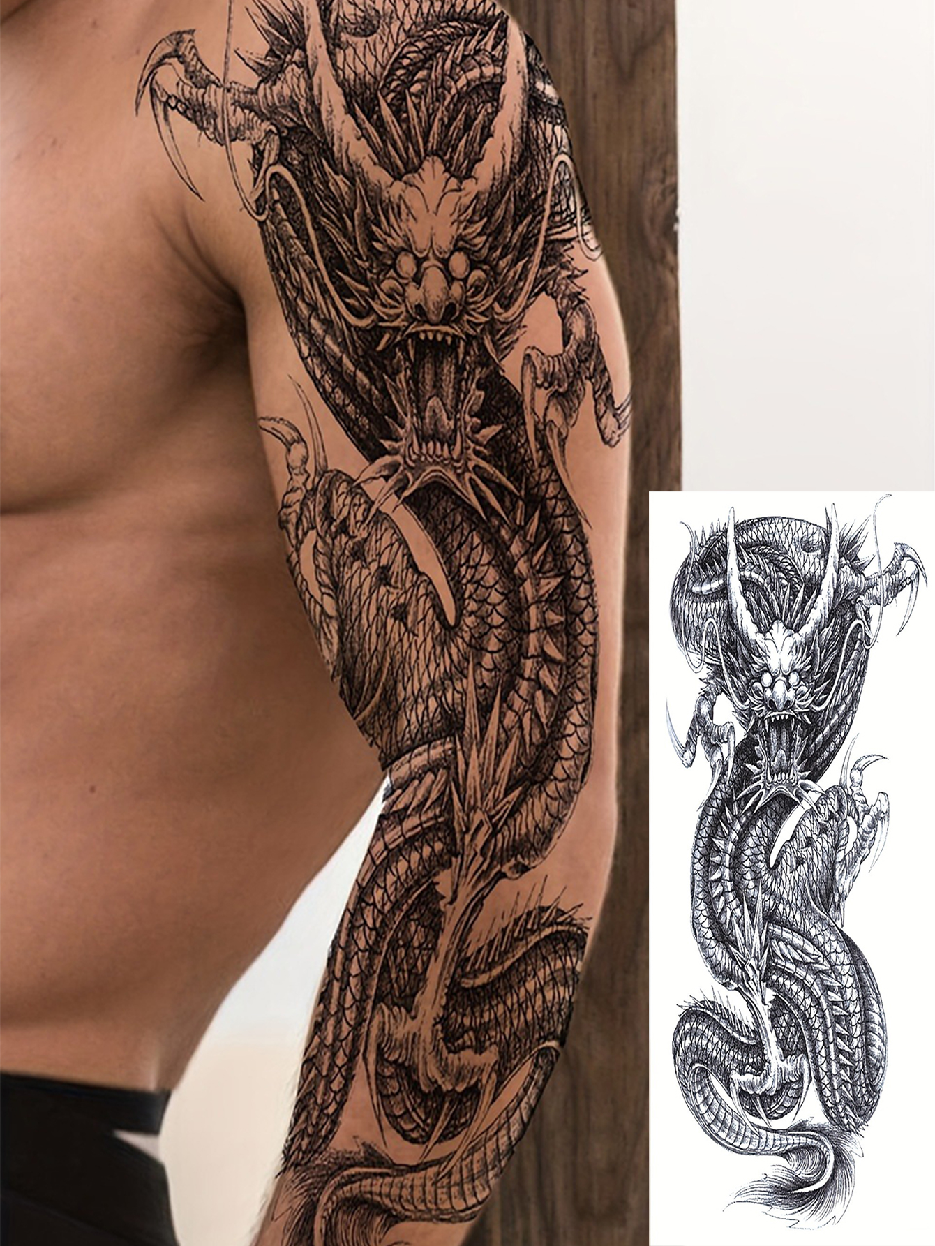 Realistic Black Dragon Waterproof Temporary Tattoo